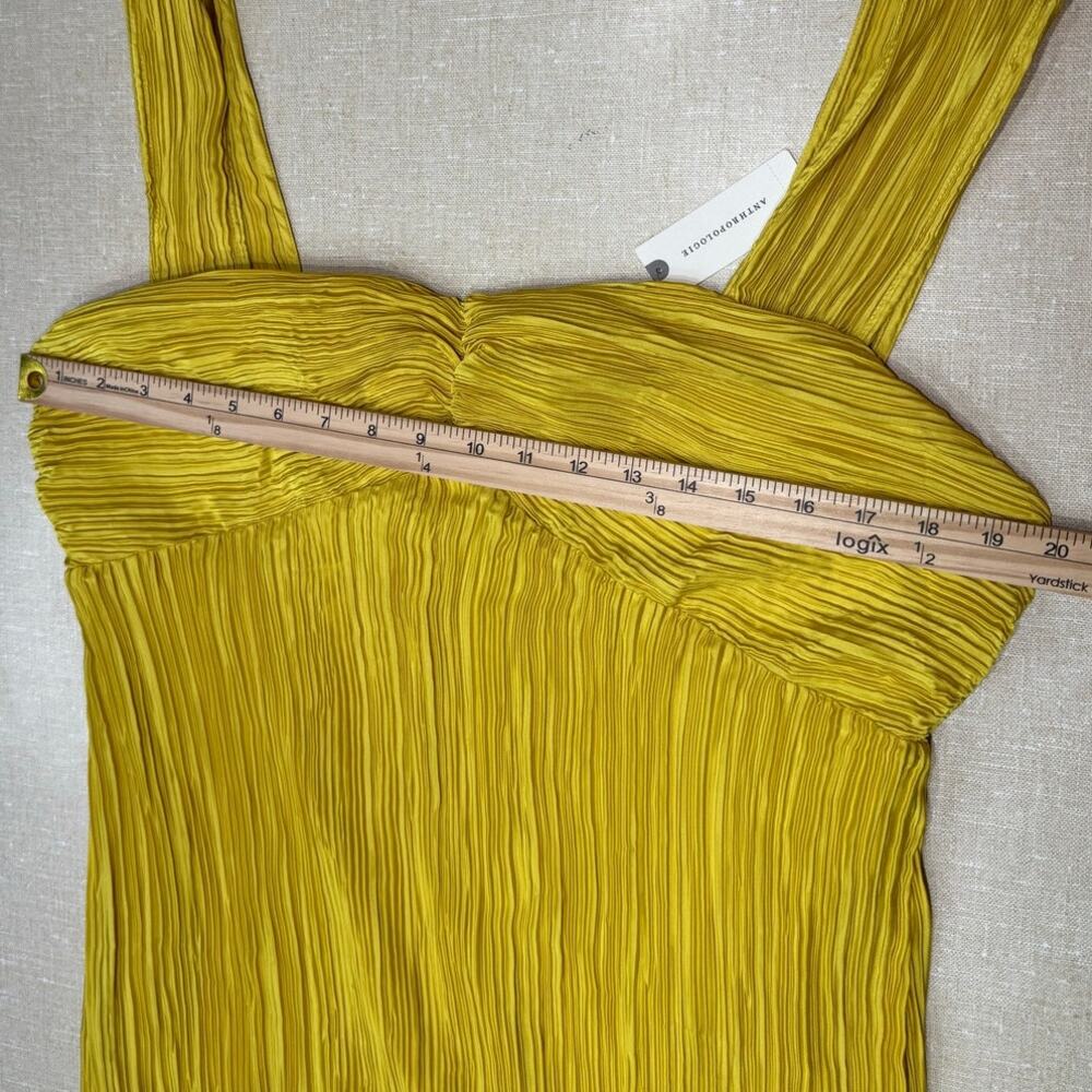 Anthropologie Pleated Satin Midi Dress with Wide Straps Yellow XL - Picture 7 of 8